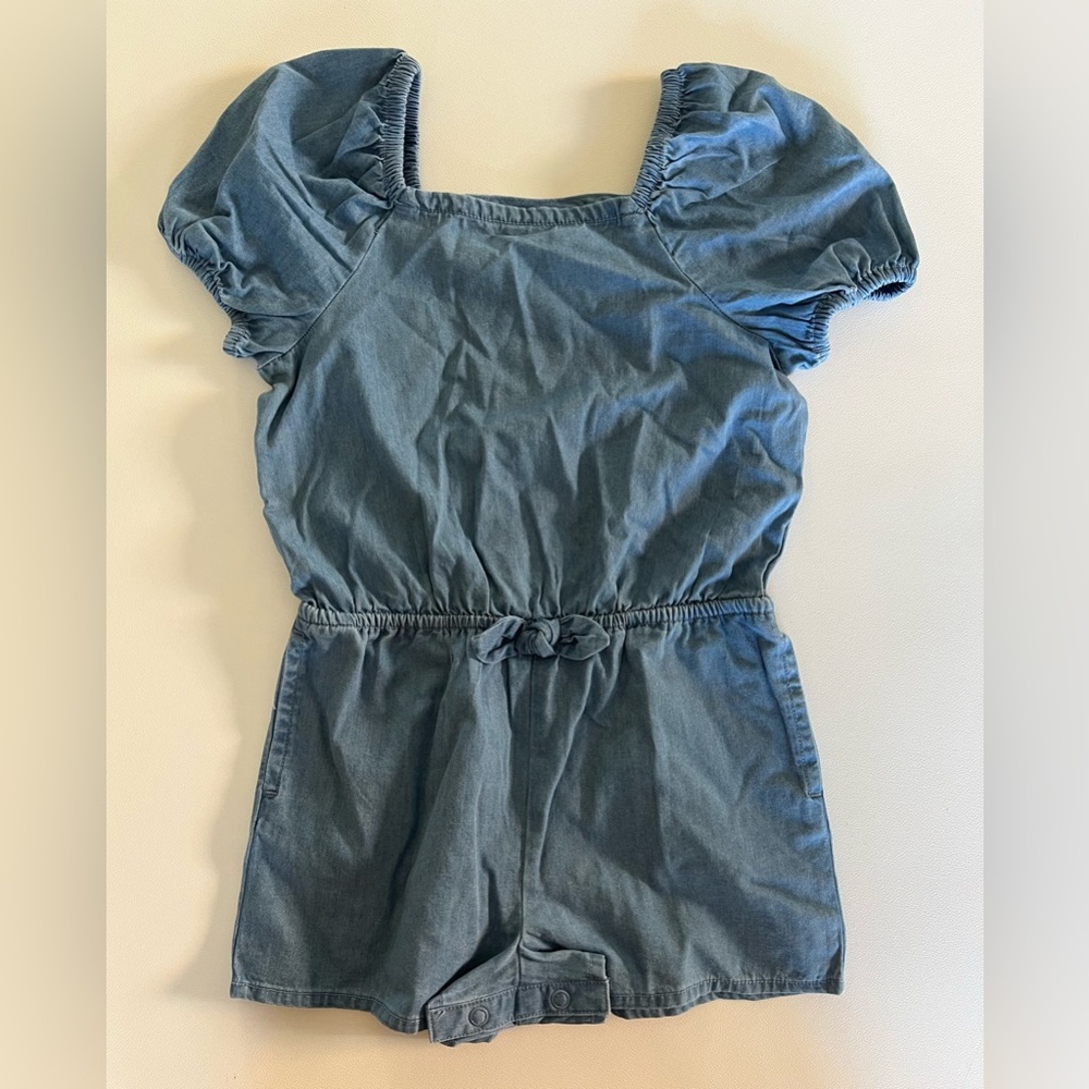 Cat & Jack 3T Light Blue Denim Puff Short Sleeve Romper w/ Buttons